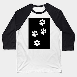 White Paw-prints on a black surface Baseball T-Shirt